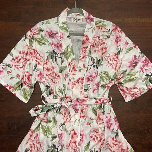 Show Me Your Mumu One Size White Pink Floral Belted Robe Garden of Blooms Kimono - Picture 2 of 12